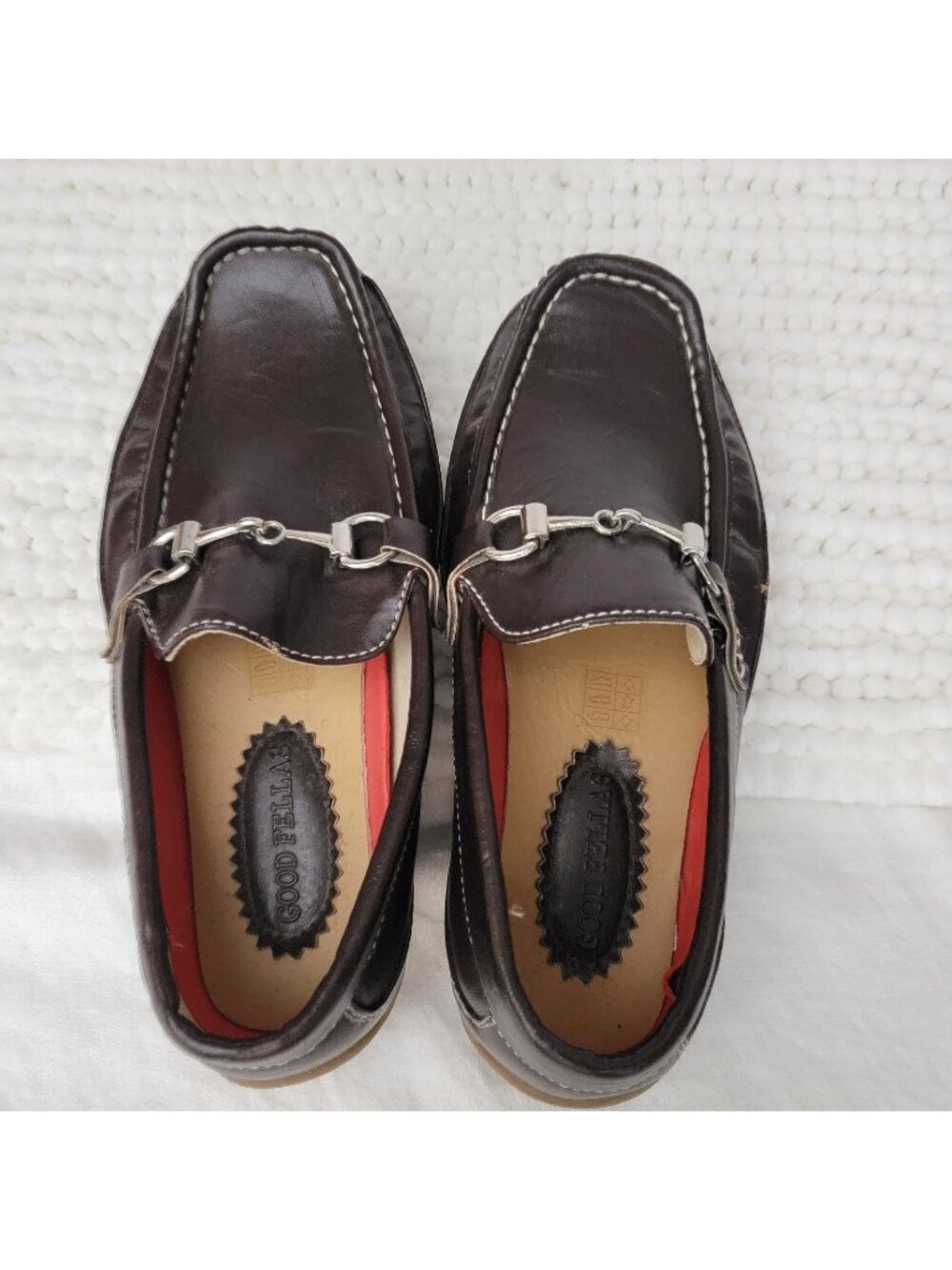GoodFellas Leather Boat Moccasin Shoes sz 5 Horsebit Leather Brown Vtg Good Fell